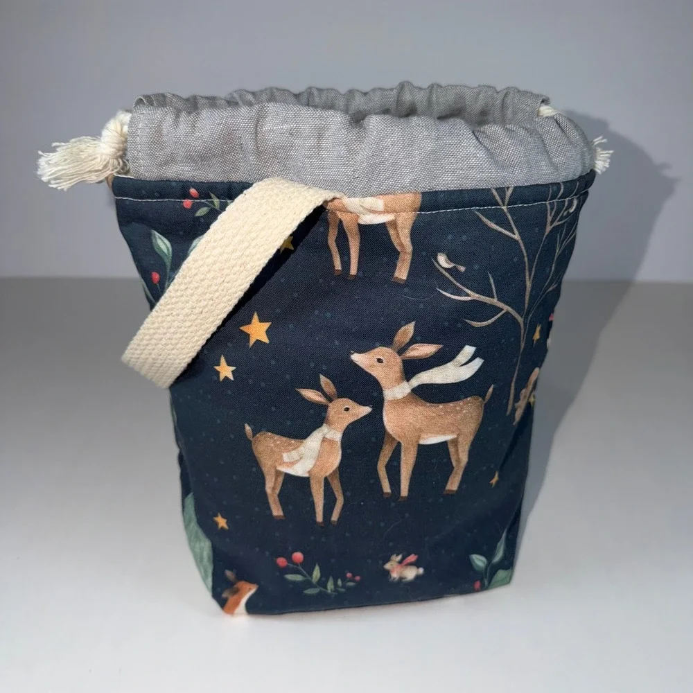 Longview Creations Project Bag Small Navy Deer Forest Animals Knit Crochet
